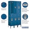Salsbury Industries Wardrobe Locker, 36" W, 12" D, 78" H, (3) Wide, (6) Openings, Blue 62362BL-U - alternate 4